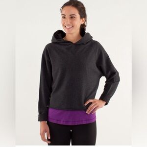 Lululemon Please Me Pullover Heathered Black Crop Raw Edge French Terry W3656S
